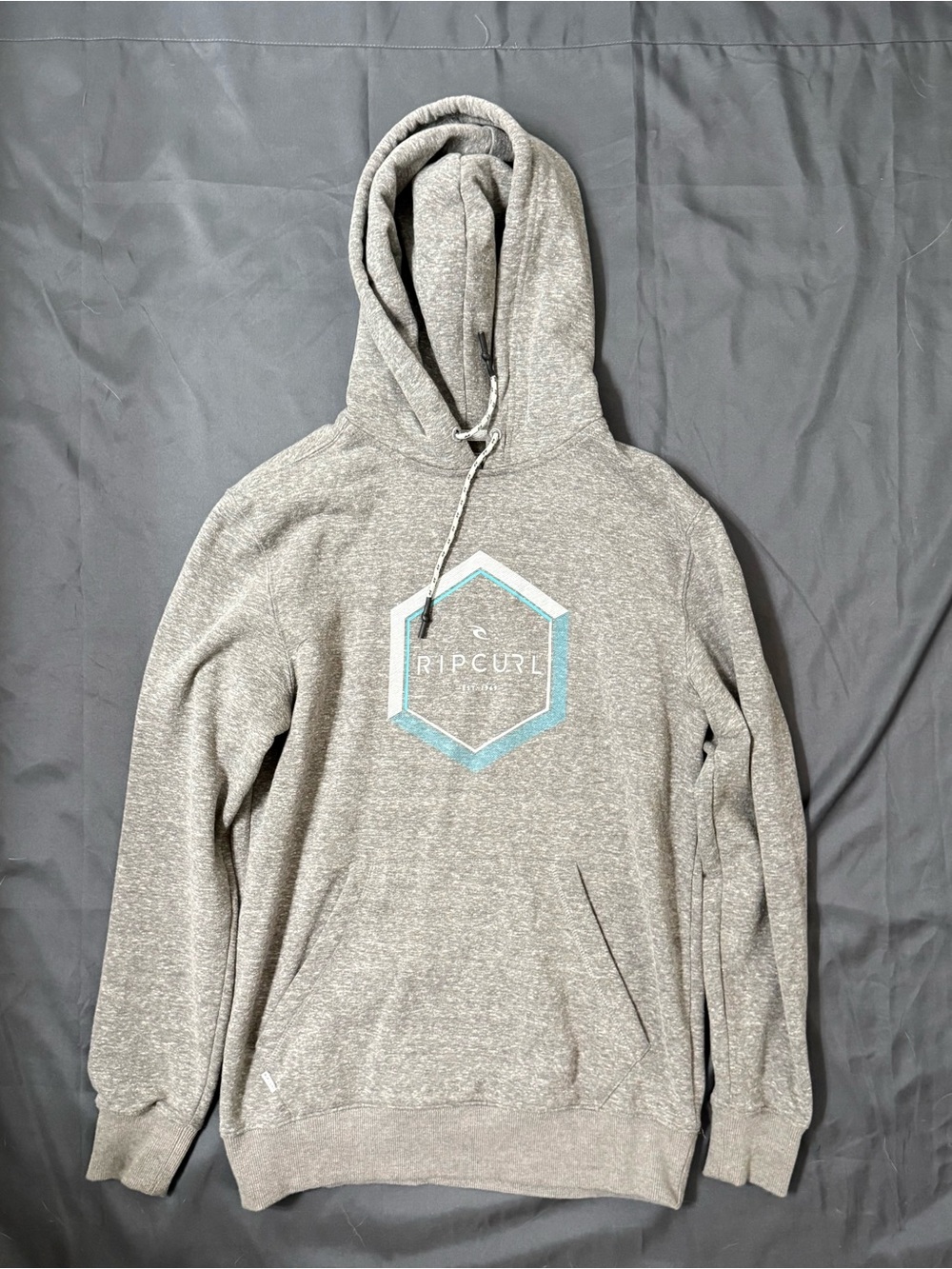 Rip Curl Heather Gray Pullover Hoodie with Teal Hex Logo